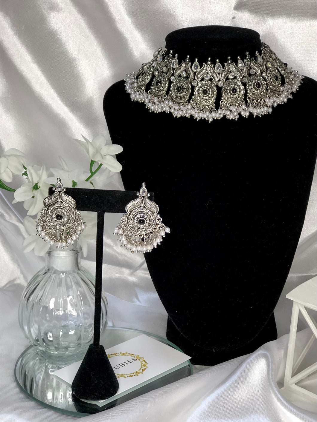 Aaheli Necklace Set in Antique Silver